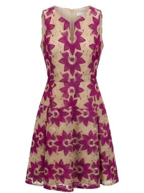 Zac Posen Fuchsia Floral Lace Fit-and-Flare Dress